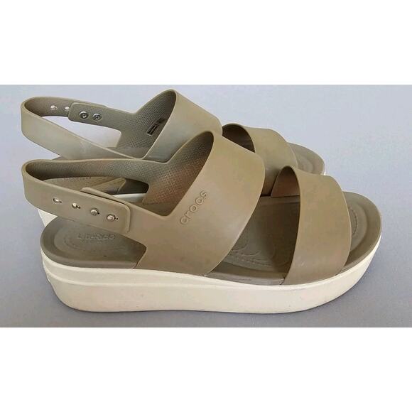 CROCS Tan and White Platform Sandals - Picture 1 of 4